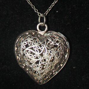 Chrome or Stainlesss Woven Heart Shaped Pendant and Necklace